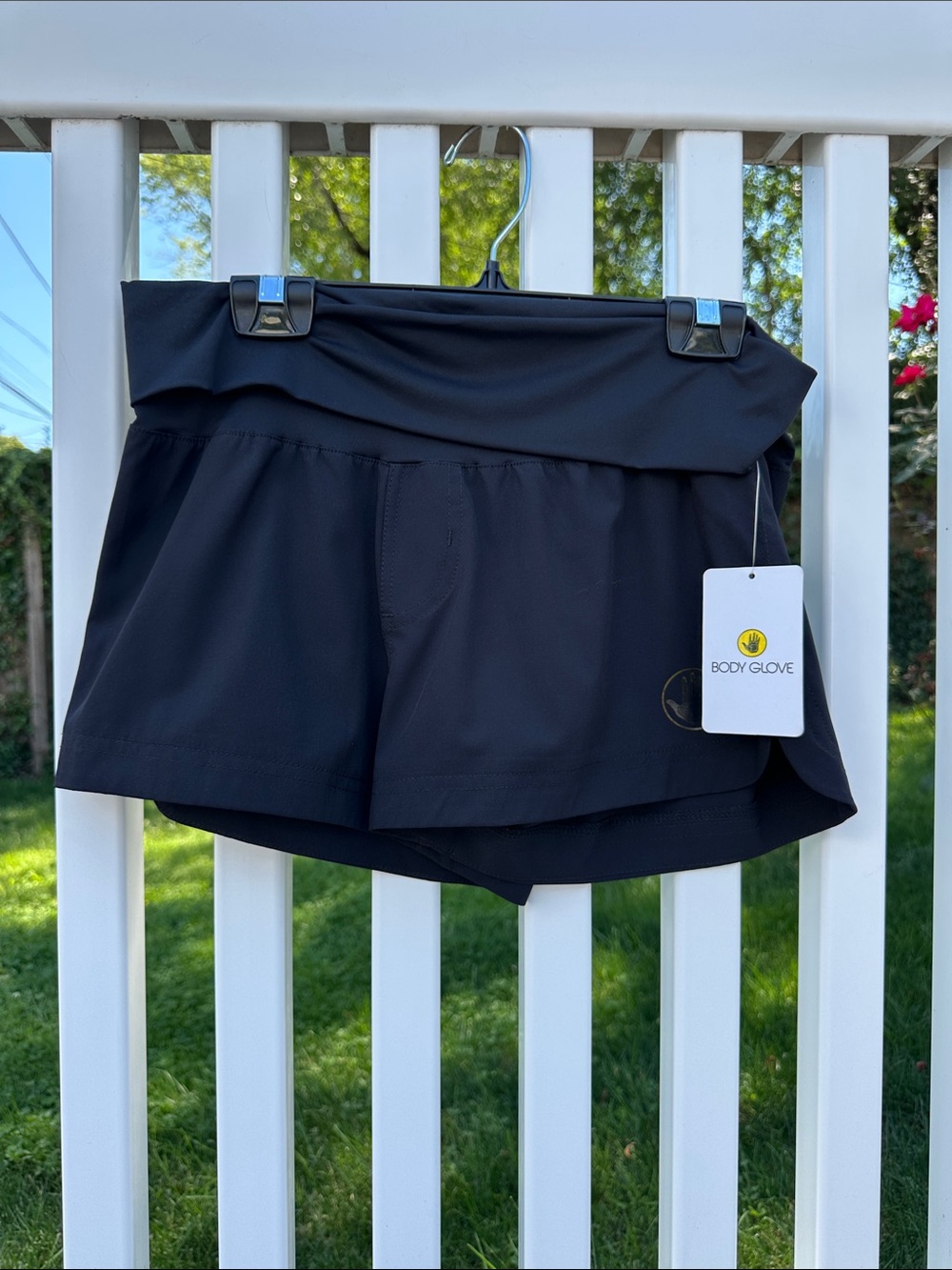 Body Glove Black Active Vapor Short 2” Inseam 4-way Stretch Foldover Waistband